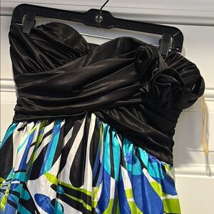 My Michelle Black and Blue Strapless Ruched Sundress